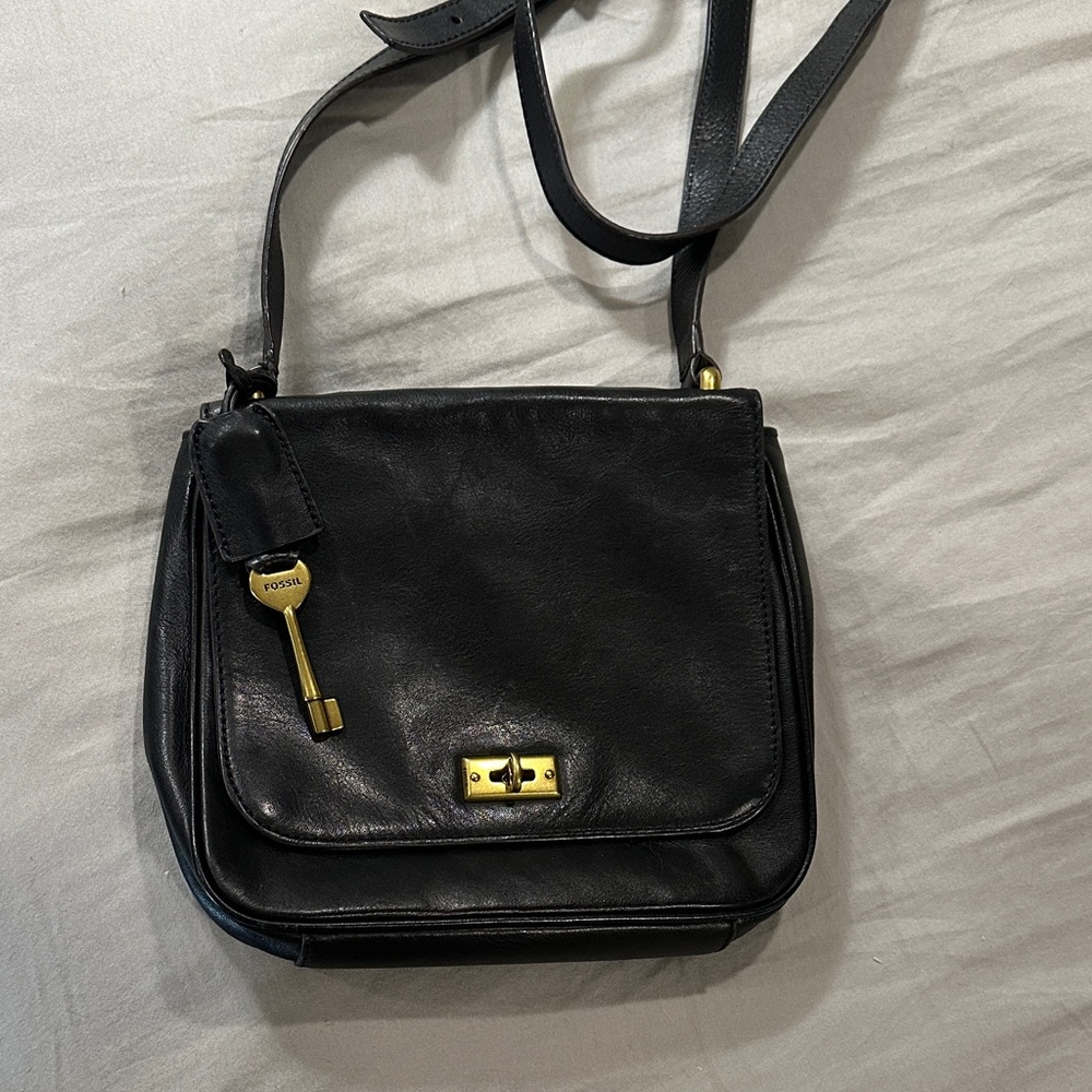 Fossil Black Crossbody Bag with Gold Hardware